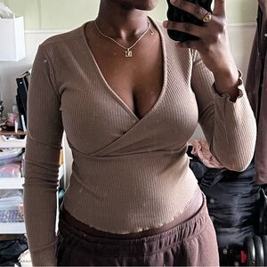 Ribbed Wrap Long Sleeve Top